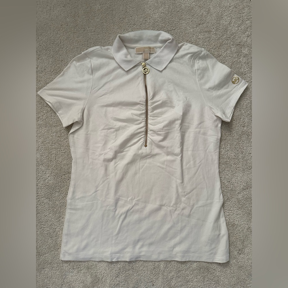 Michael Kors White Tee with Gold Zipper